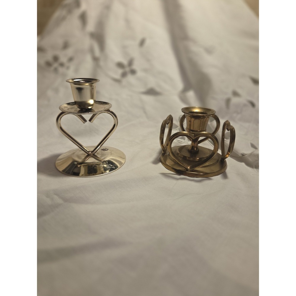 Vintage Brass Heart‎ Candlestick Holders